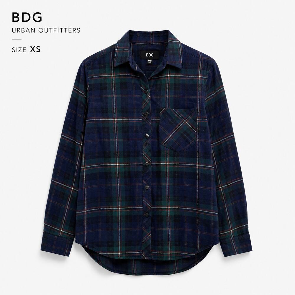 BDG Urban Outfitters Plaid Flannel Shirt XS Blue Green Button Front Cotton